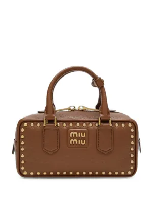Miu Miu logo-embossed Calf Leather Shoulder Bag | Brown | FARFETCH RO