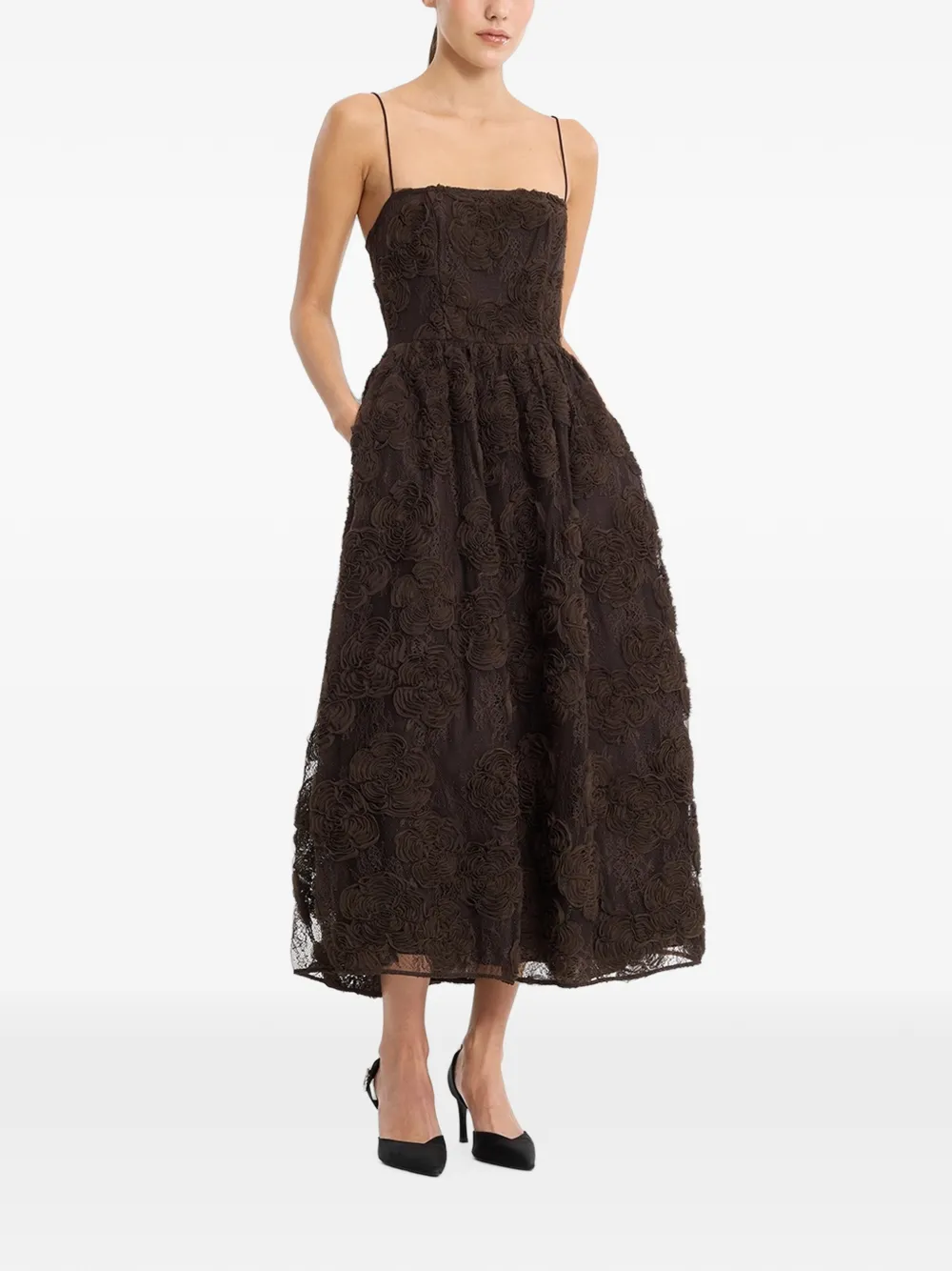 ROTATE BIRGER CHRISTENSEN Midi-jurk met bloemenkant Bruin