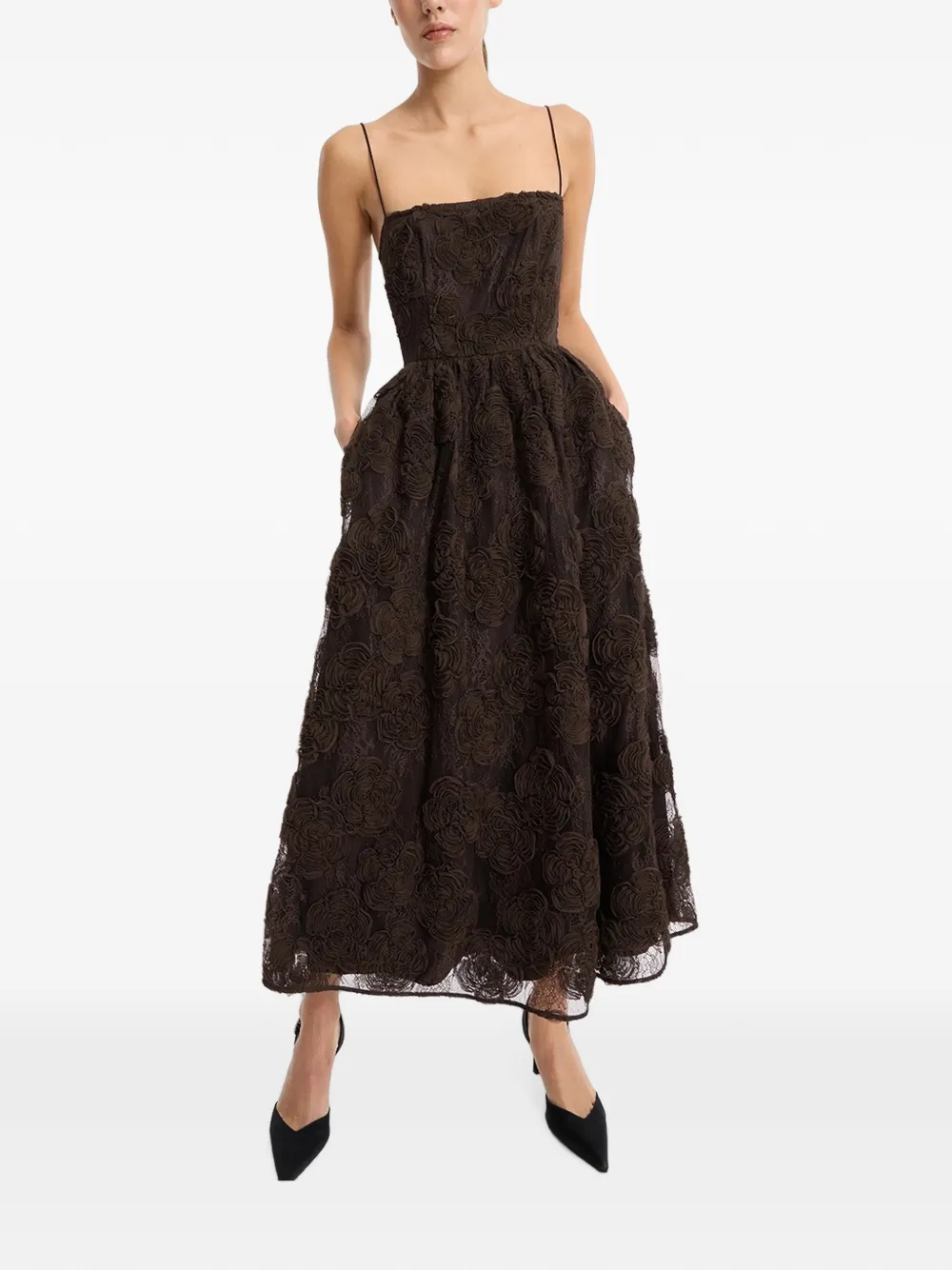 ROTATE BIRGER CHRISTENSEN Midi-jurk met bloemenkant Bruin