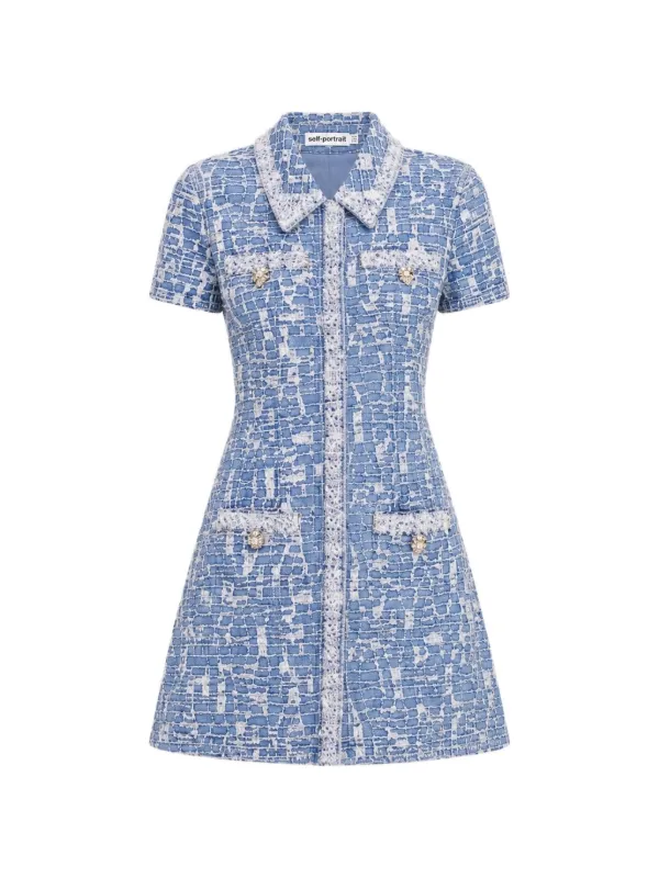 Self-Portrait Textured pearl-embellished Mini Dress | Blue