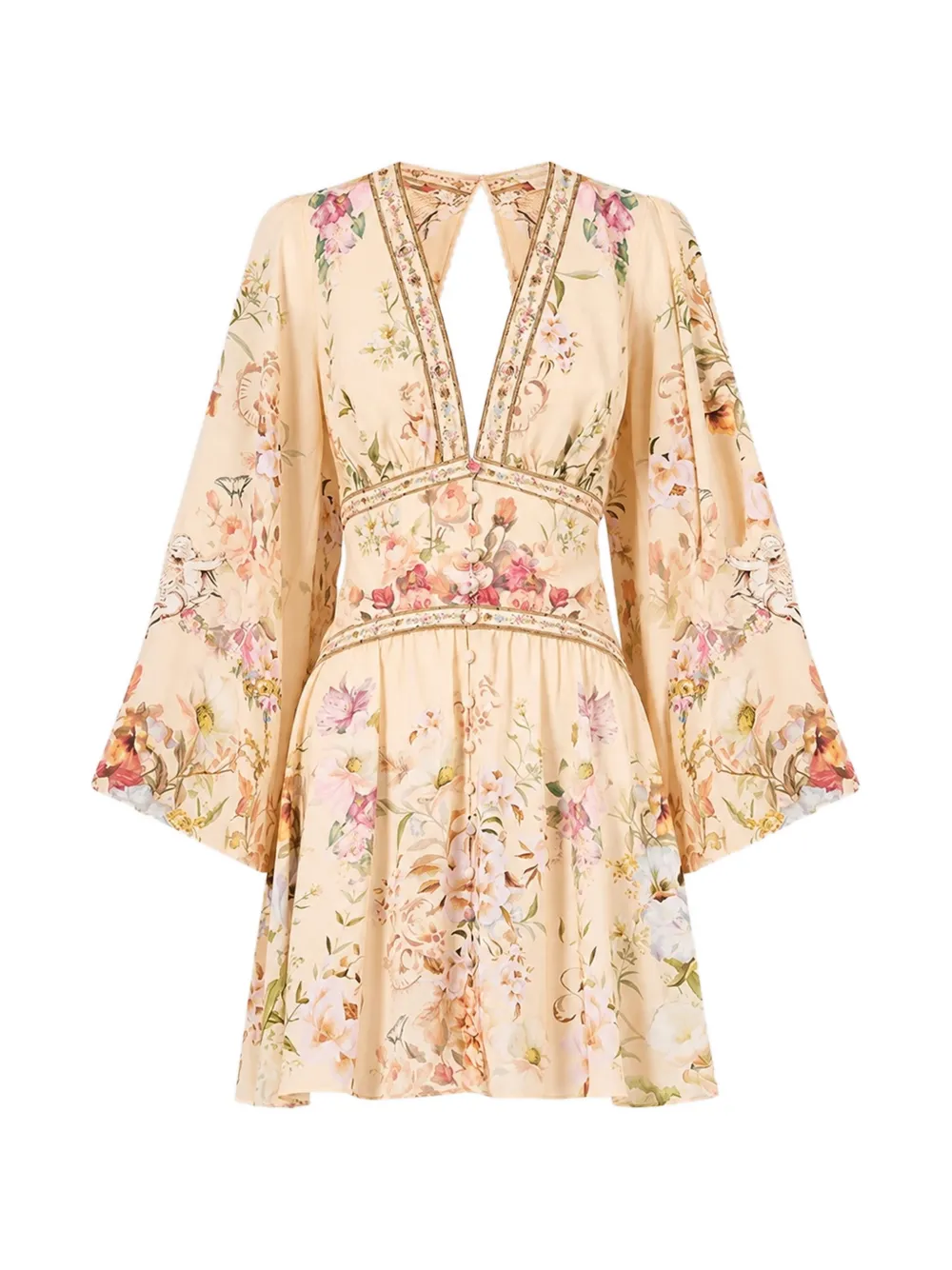 Camilla floral-print silk mini dress - Toni neutri