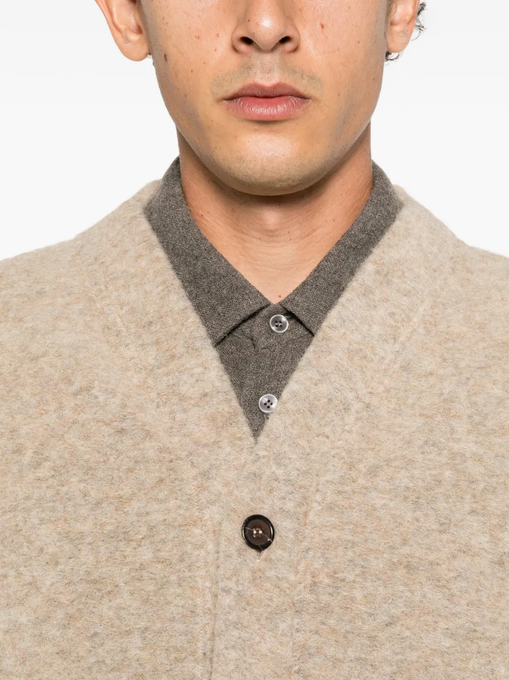 Universal Works button-up wool cardigan Beige