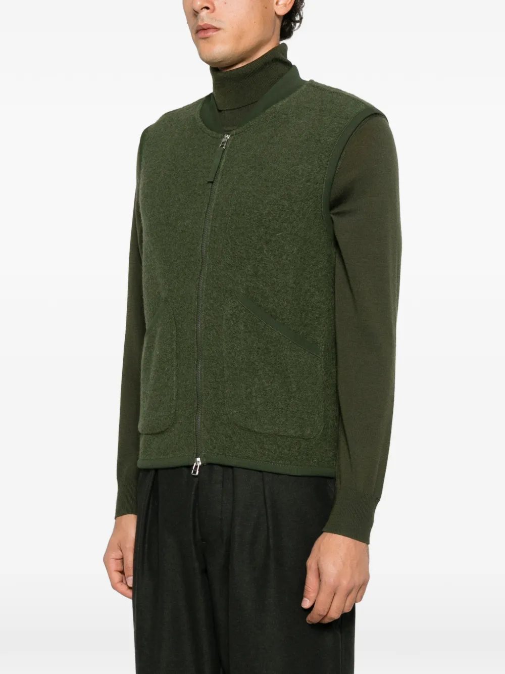 Universal Works pleated wool gilet Groen
