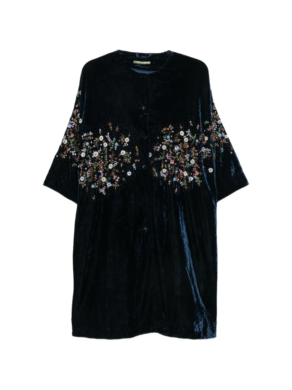 Aodress floral-embroidered velvet coat