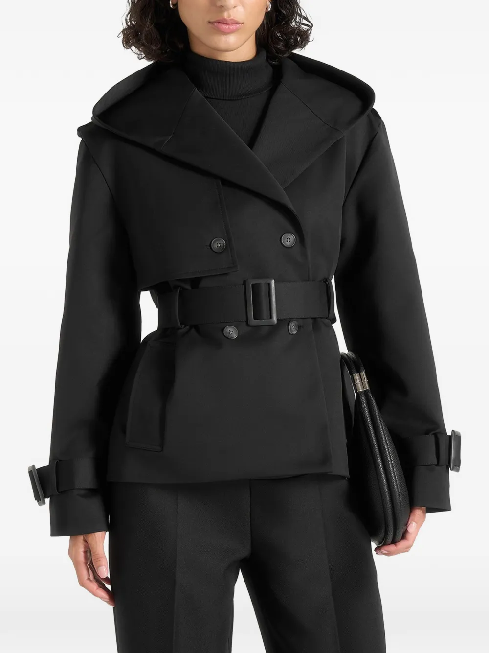 Manière De Voir Kassidy in black hooded double-breasted wool-blend trench coat - Nero