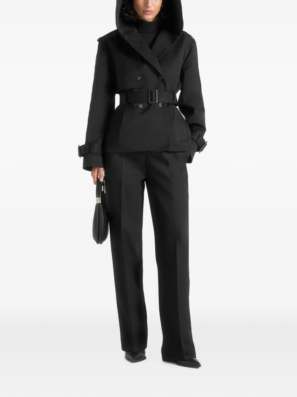 Manière De Voir Kassidy trenchcoat van wolblend met dubbele rij knopen en capuchon Zwart