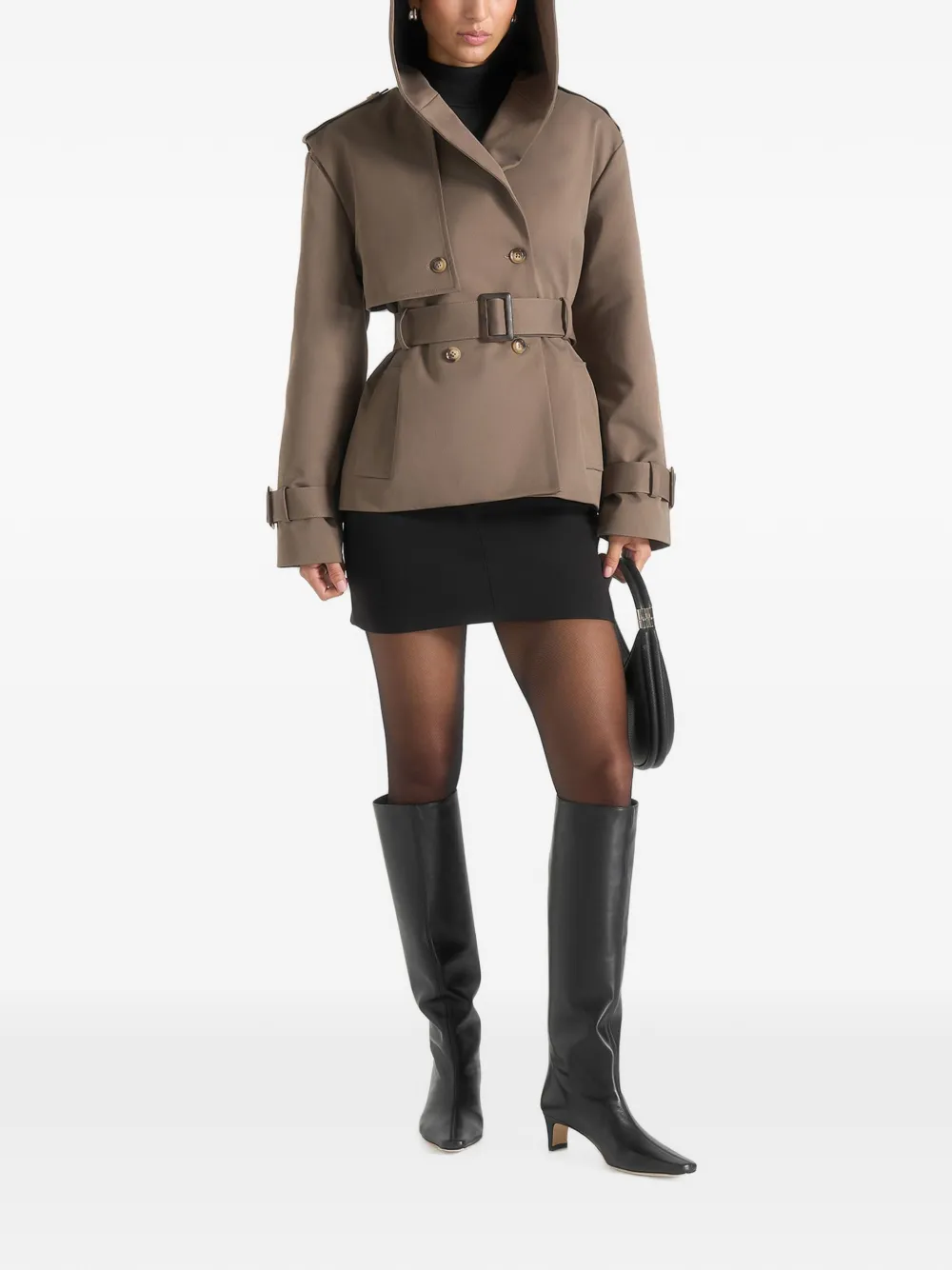Manière De Voir Kassidy trenchcoat van wolblend met dubbele rij knopen en capuchon Groen