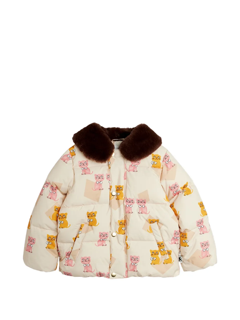 Mini Rodini Kittens donsjack met kraag van imitatiebont Beige