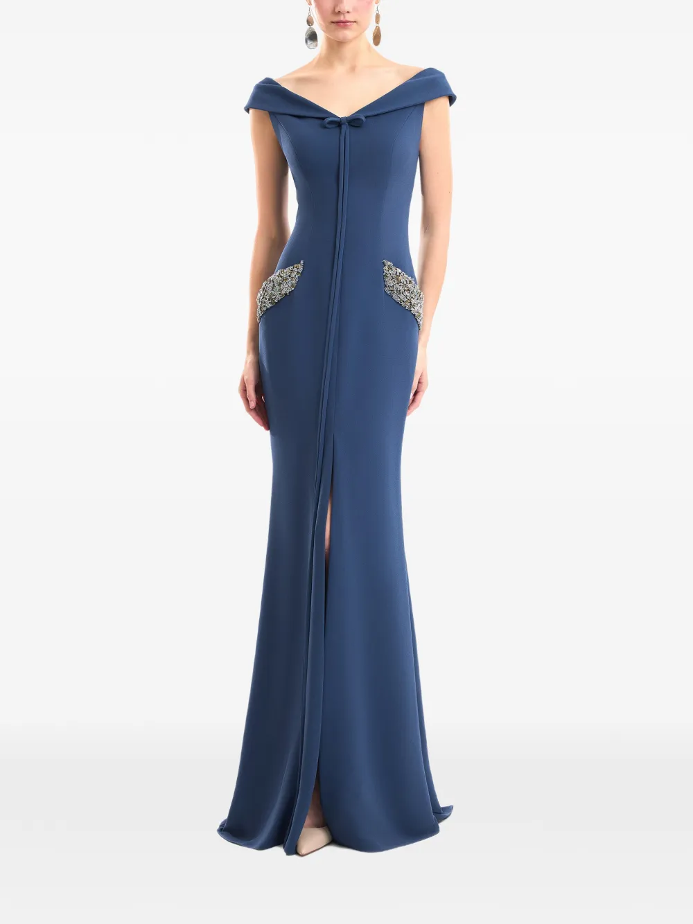 Gemy Maalouf Perlenverziertes Kleid mit Schleifendetail - Blau