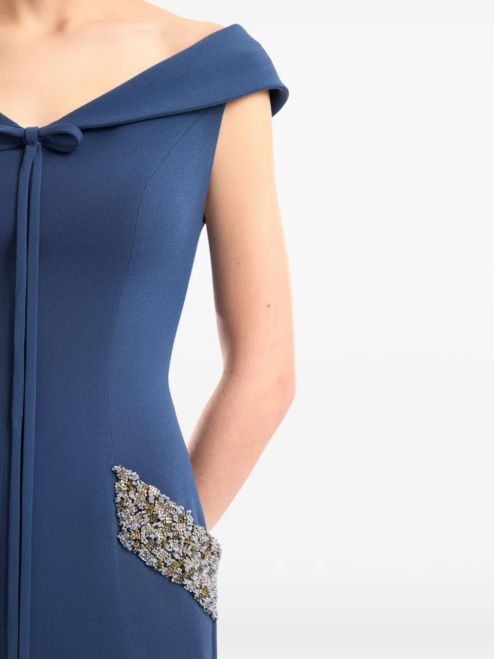 Gemy Maalouf Jurk met strik verfraaid met kralen Blauw
