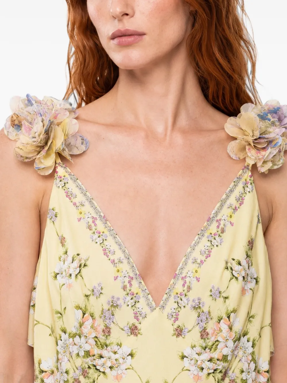 Camilla Darling Buds zijden jurk met bloemen-print Geel