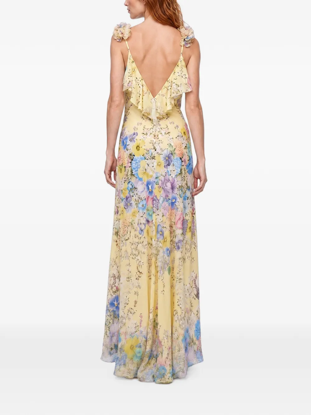 Camilla Darling Buds zijden jurk met bloemen-print Geel