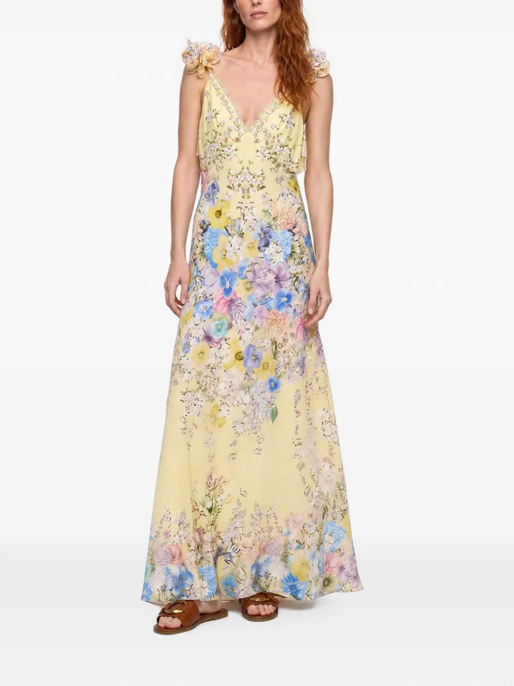 Camilla Darling Buds zijden jurk met bloemen-print Geel