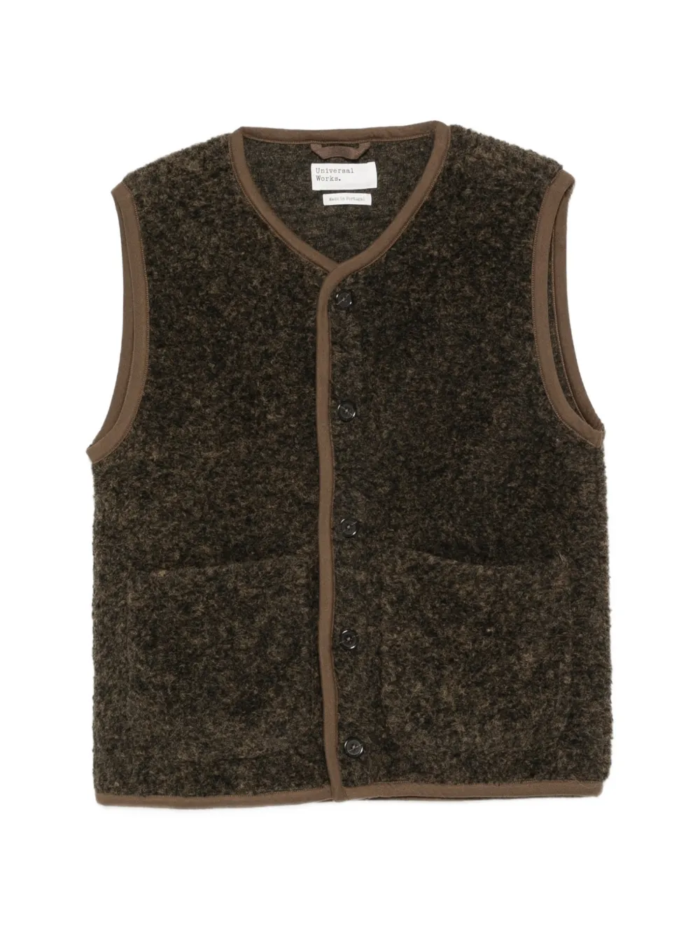 Universal Works sleeveless button-up gilet Bruin
