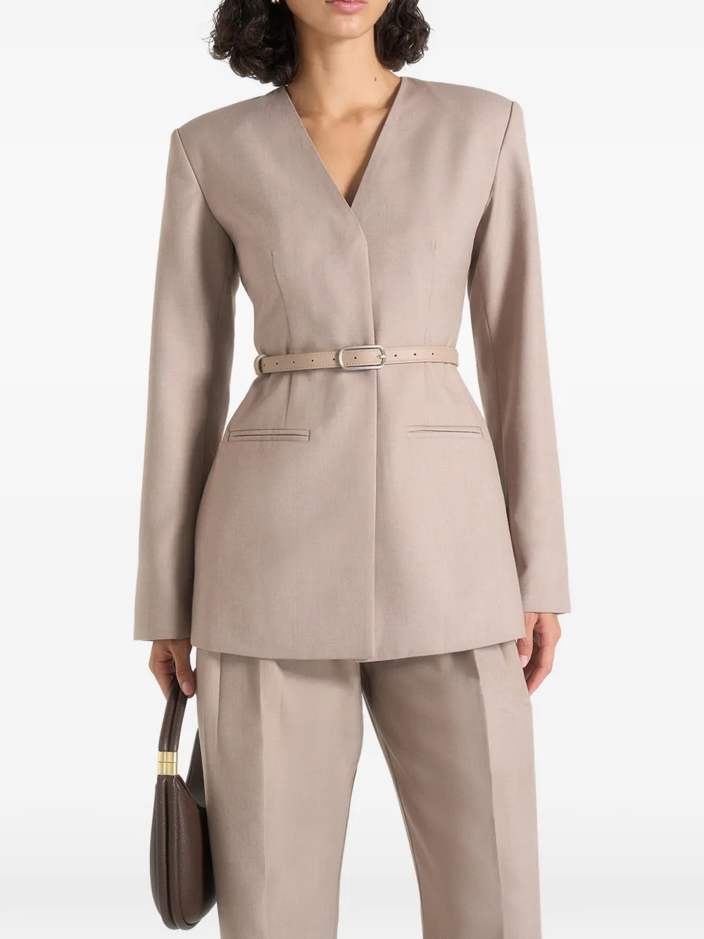 Manière De Voir Alesia In Taupe Tailored Belted Kimono Blazer In Neutrals