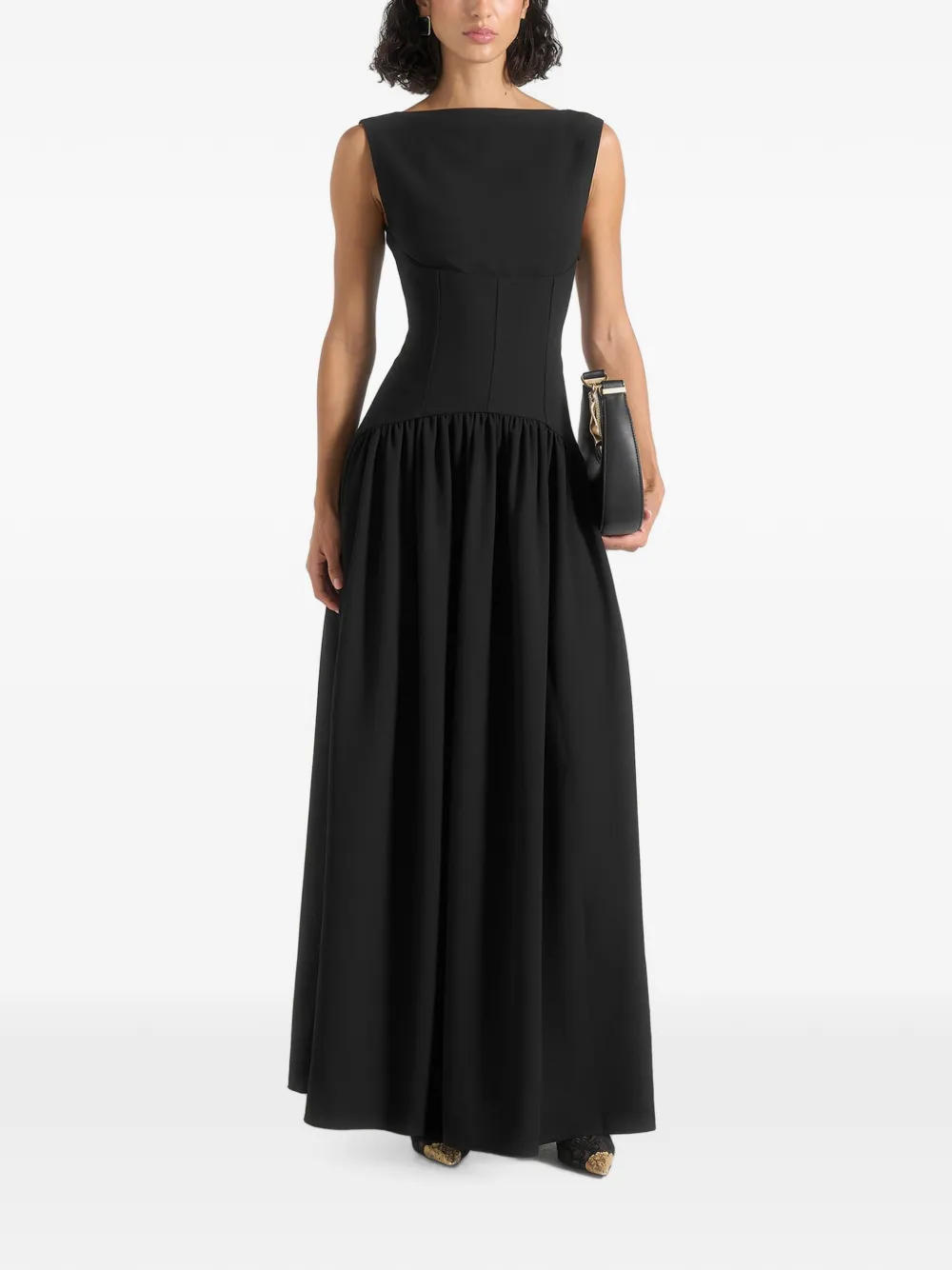 Manière De Voir Zadie in black boat-neck corset maxi dress
