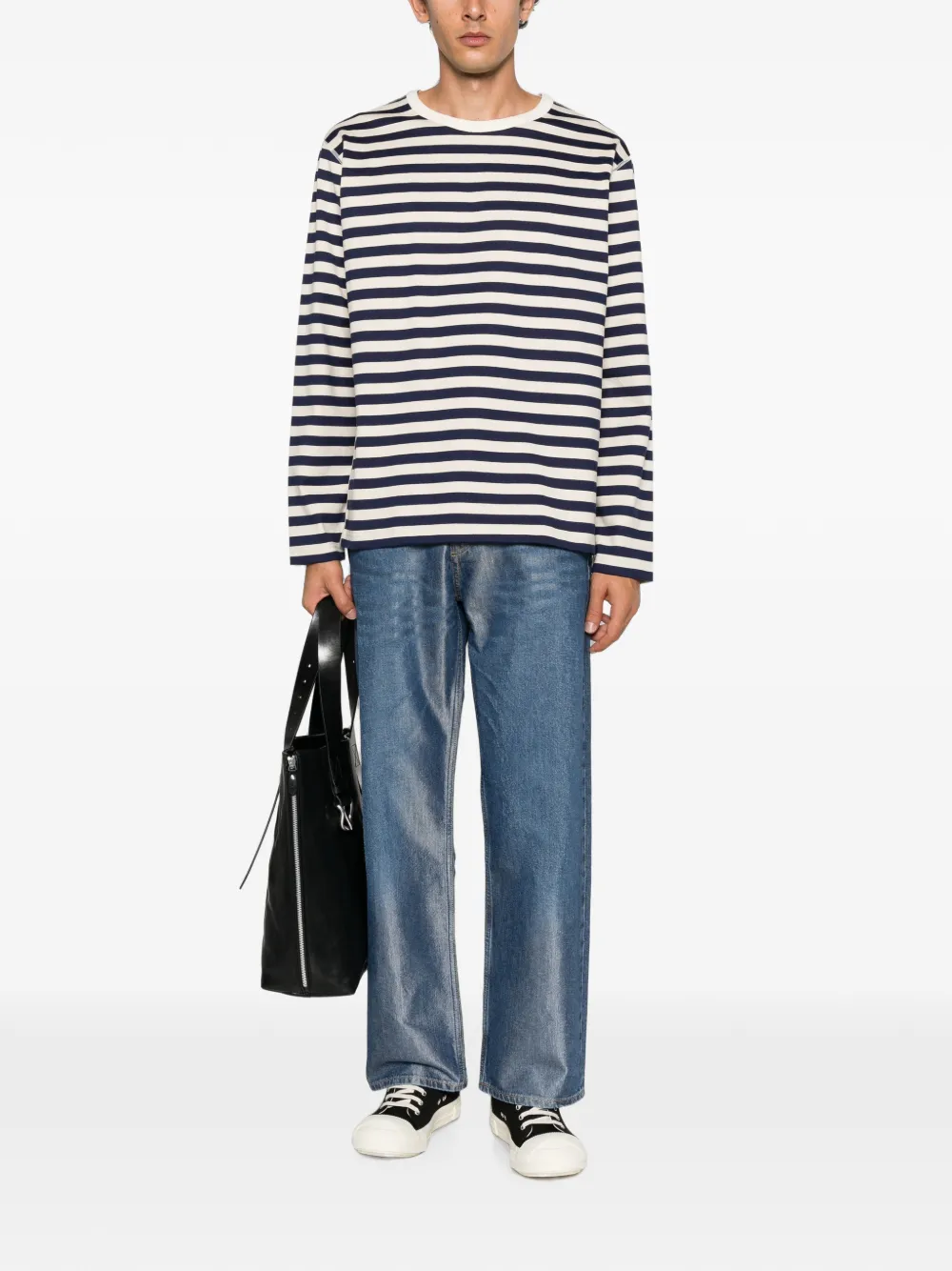 Junya Watanabe MAN T-shirt met horizontale streep Beige