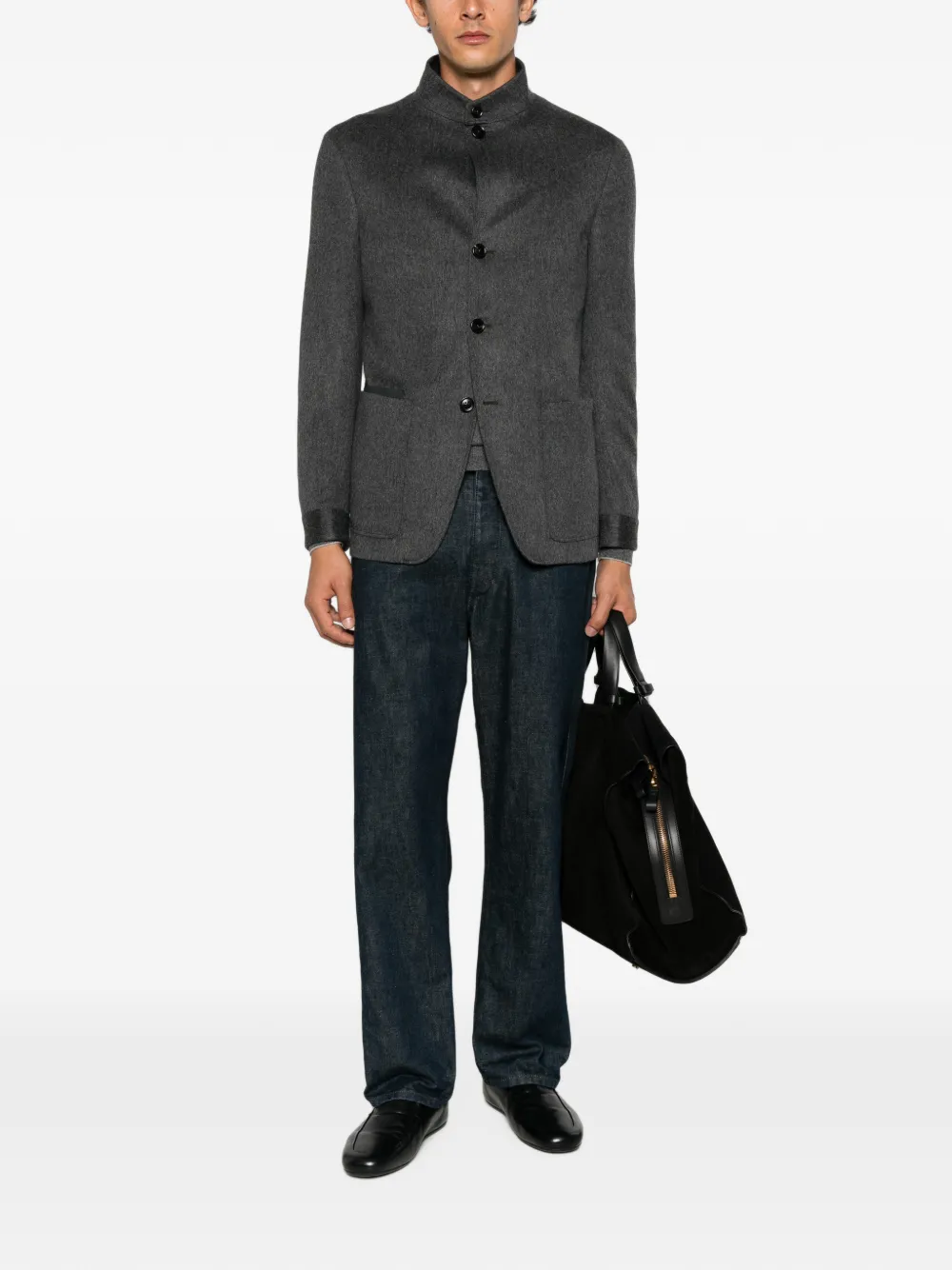Zegna Blazer met paspelzak en enkele rij knopen Grijs