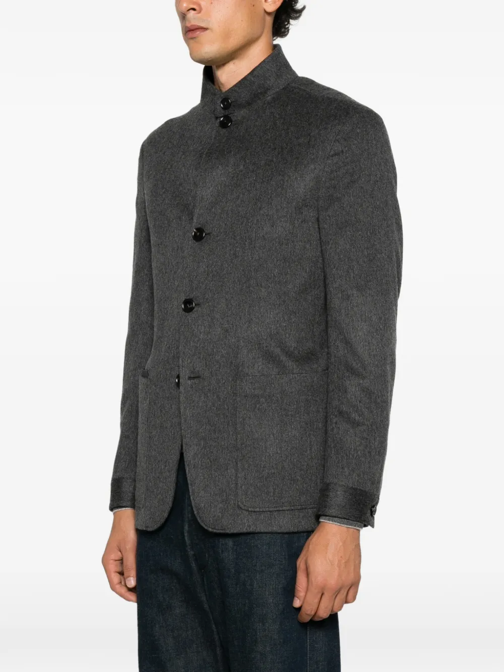 Zegna Blazer met paspelzak en enkele rij knopen Grijs