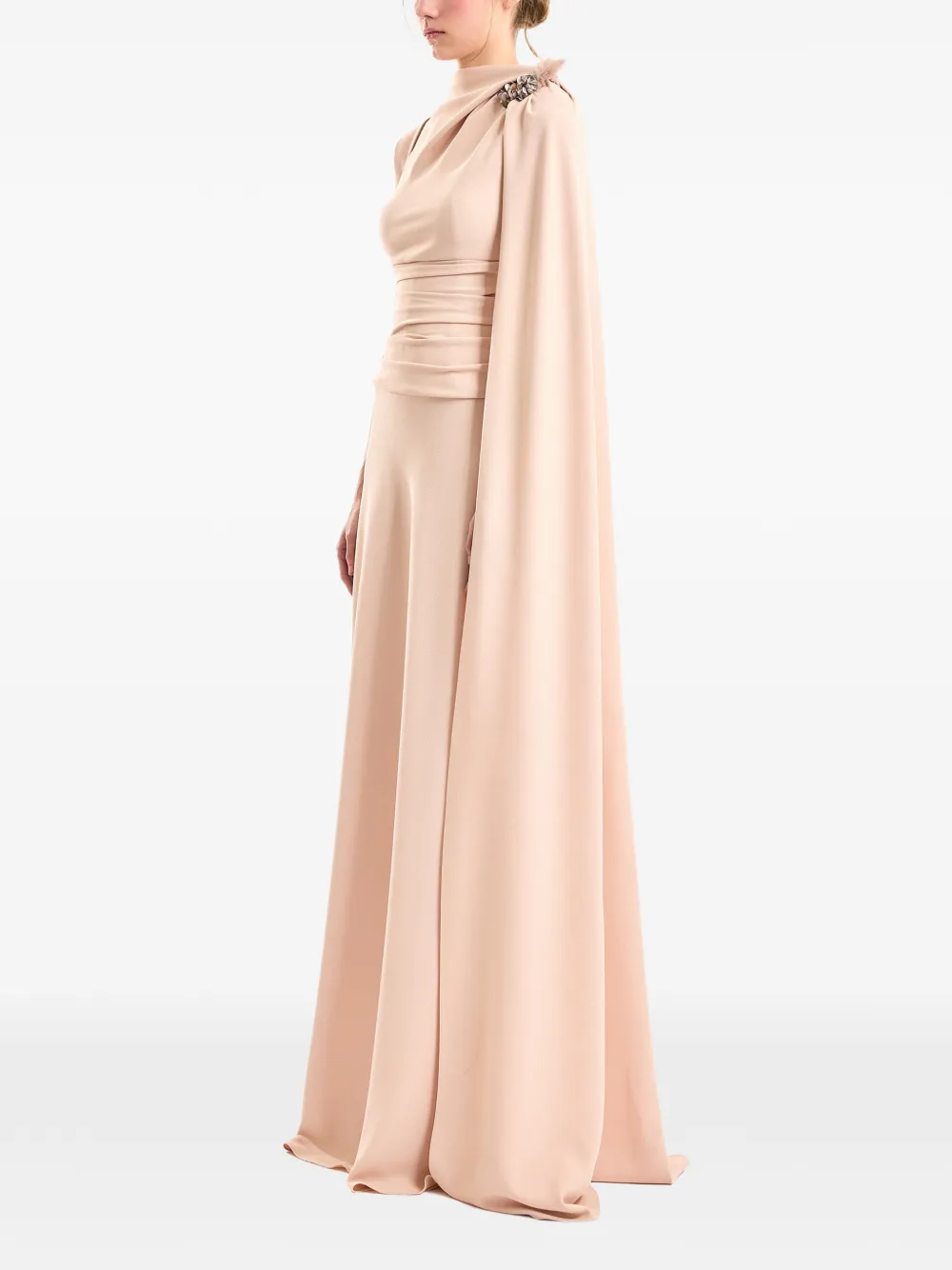 Gemy Maalouf Verfraaide jurk met veren Beige