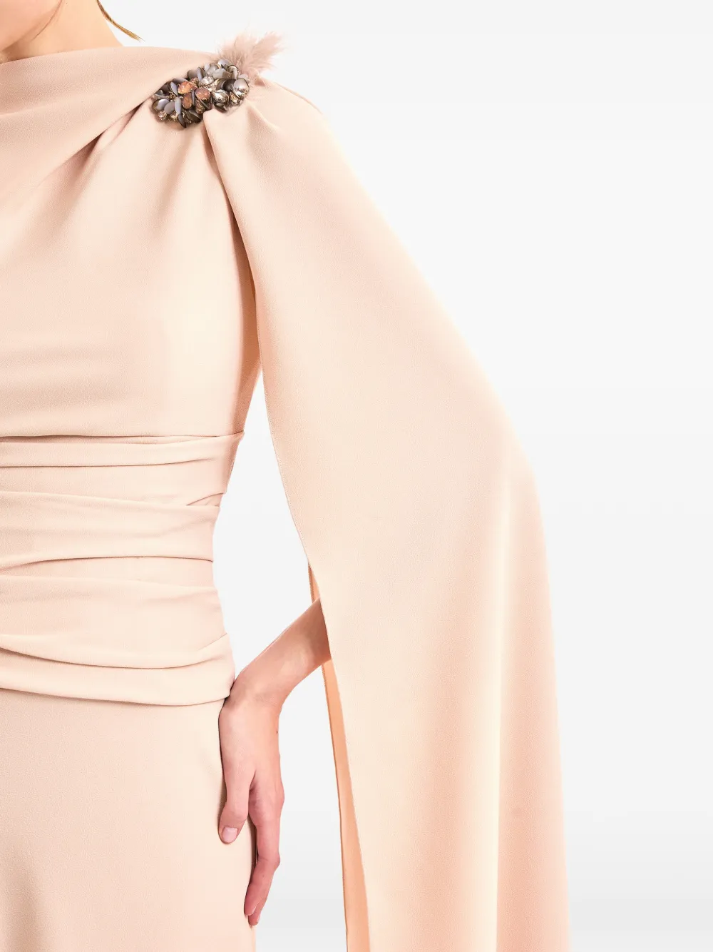 Gemy Maalouf Verfraaide jurk met veren Beige