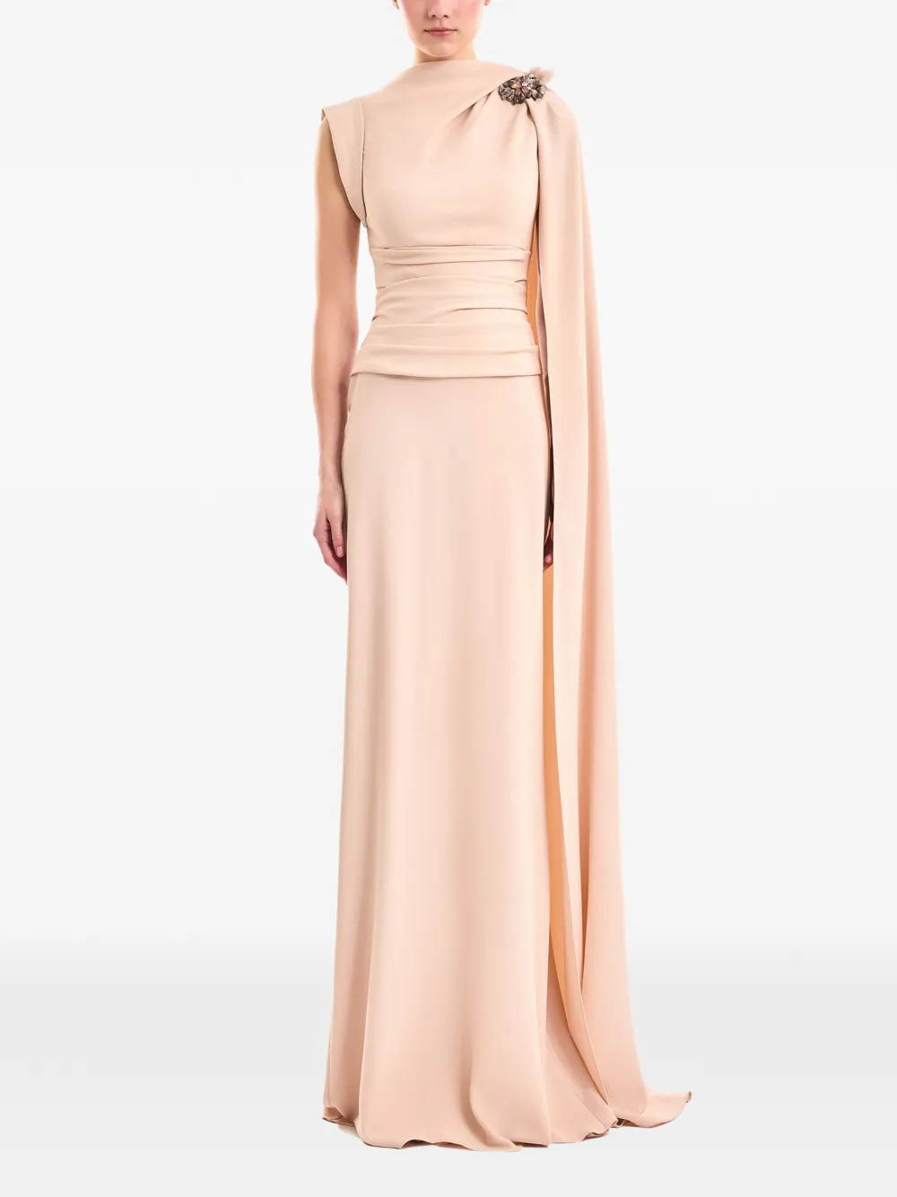 Gemy Maalouf Verfraaide jurk met veren Beige