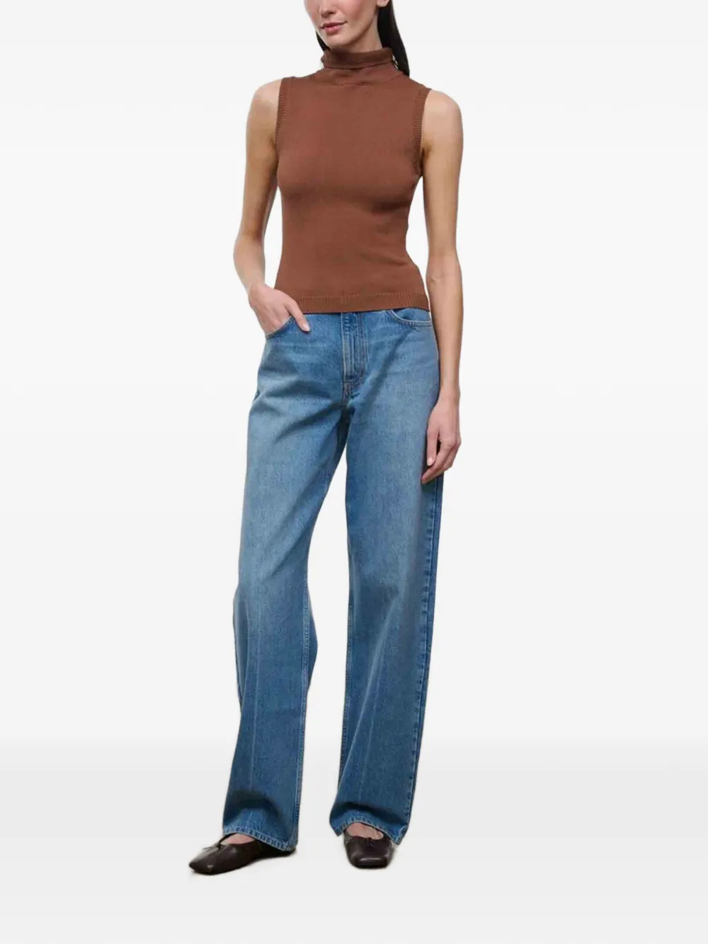 STAUD Montclair mouwloze tanktop met col Bruin