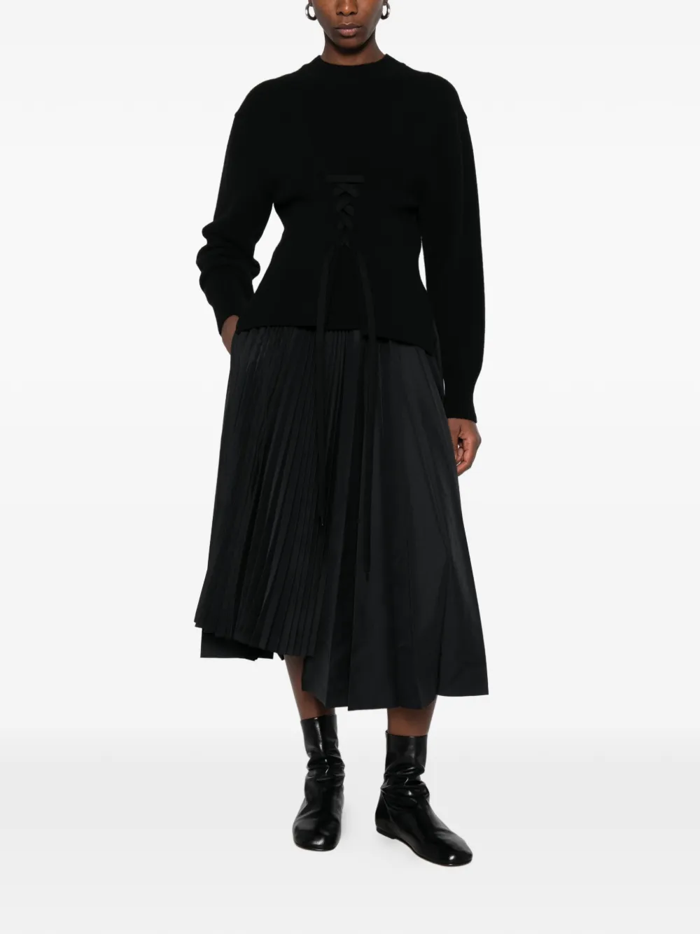 Black Comme Des Garçons pleated asymmetric skirt Zwart