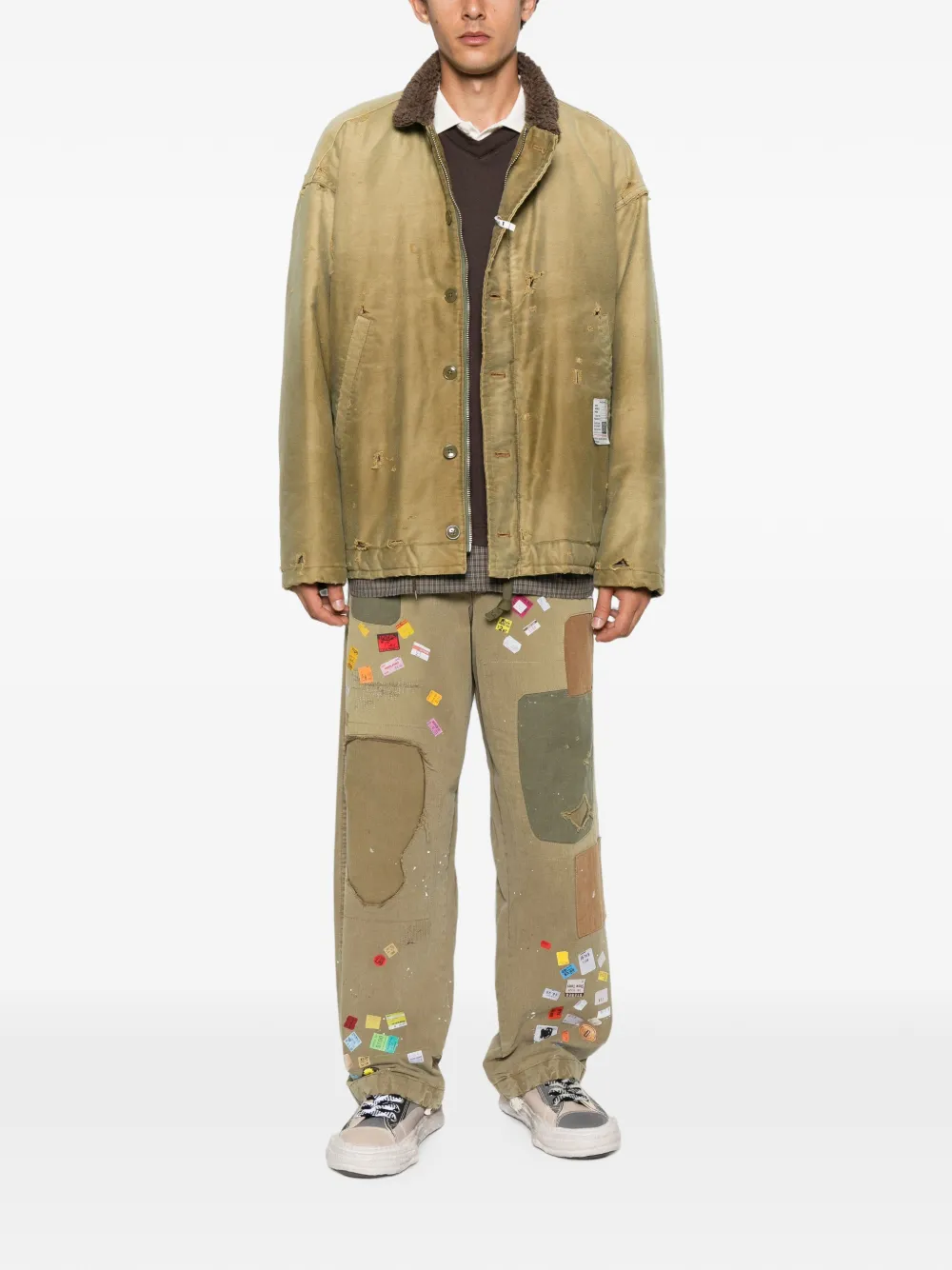 Maison MIHARA YASUHIRO distressed faux-shearling-collar jacket Groen
