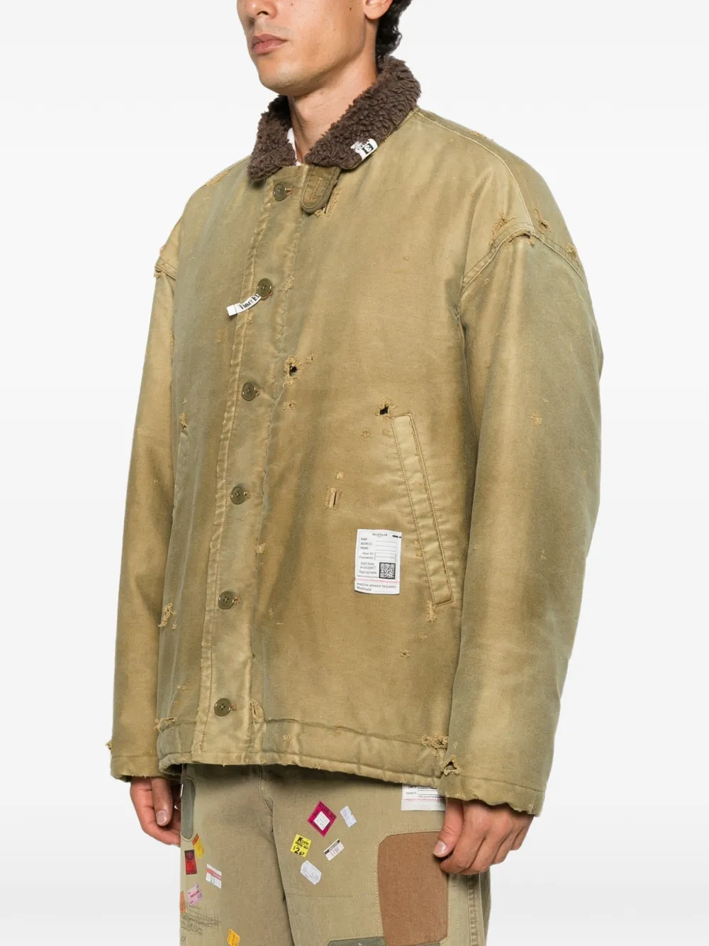 Maison MIHARA YASUHIRO distressed faux-shearling-collar jacket Groen