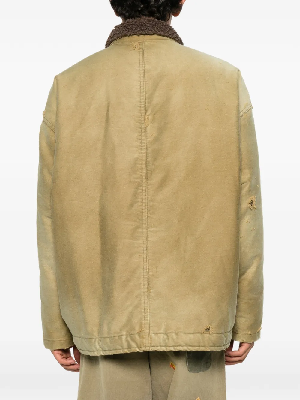 Maison MIHARA YASUHIRO distressed faux-shearling-collar jacket Groen