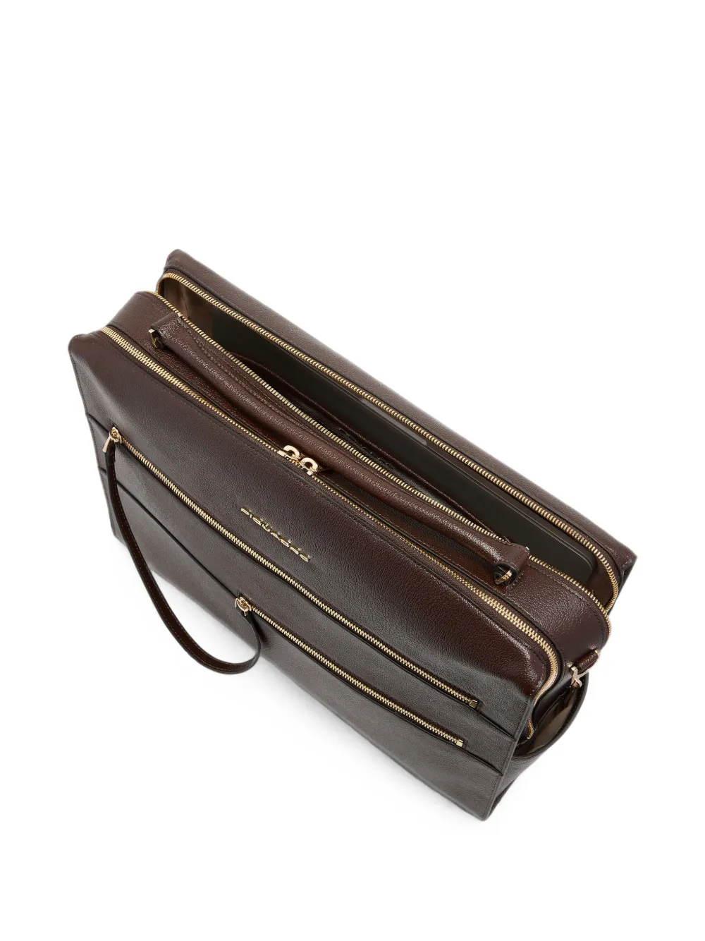 PIQUADRO Patricia grained leather laptop bag Bruin