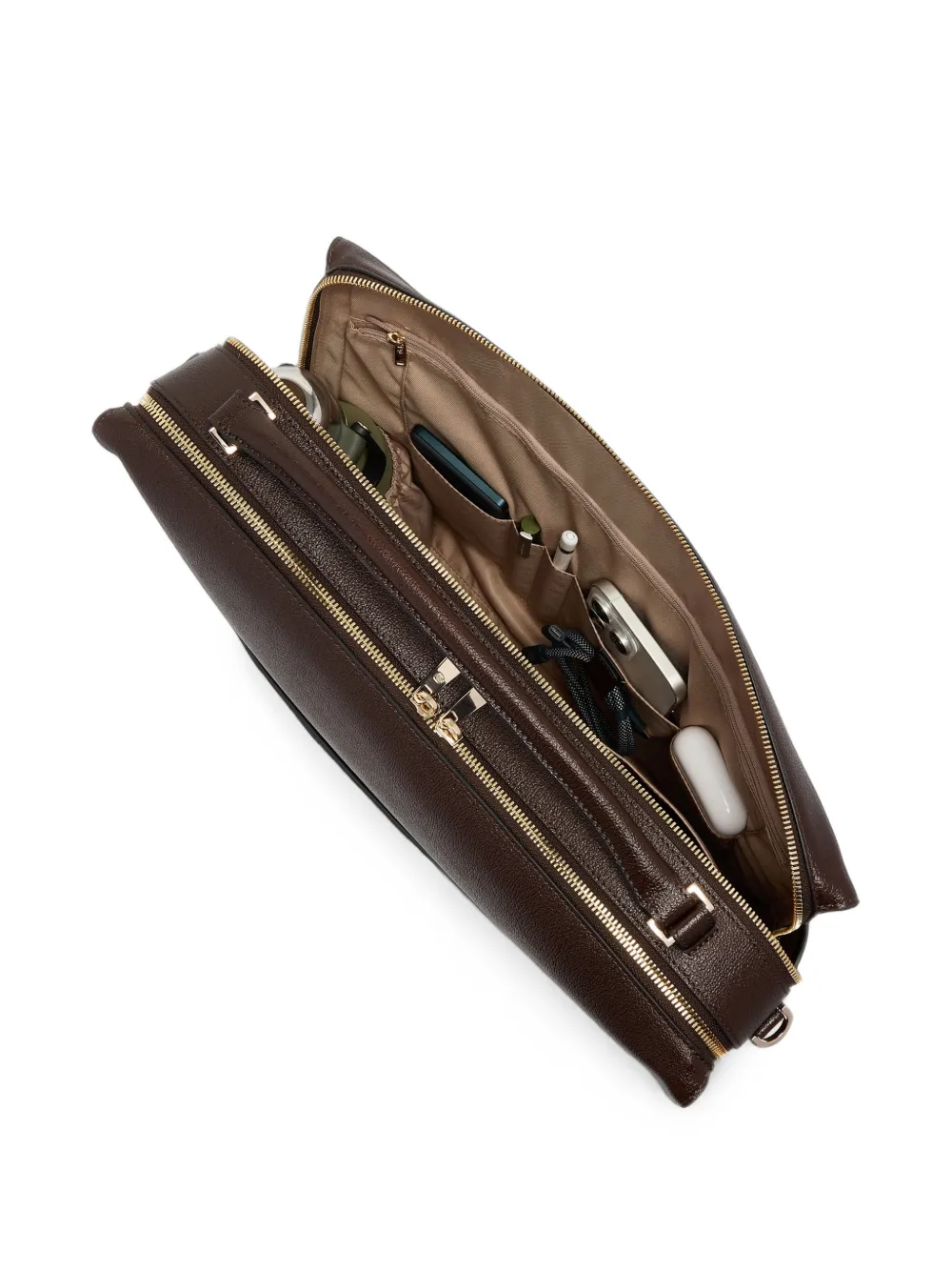 PIQUADRO Patricia grained leather laptop bag Bruin