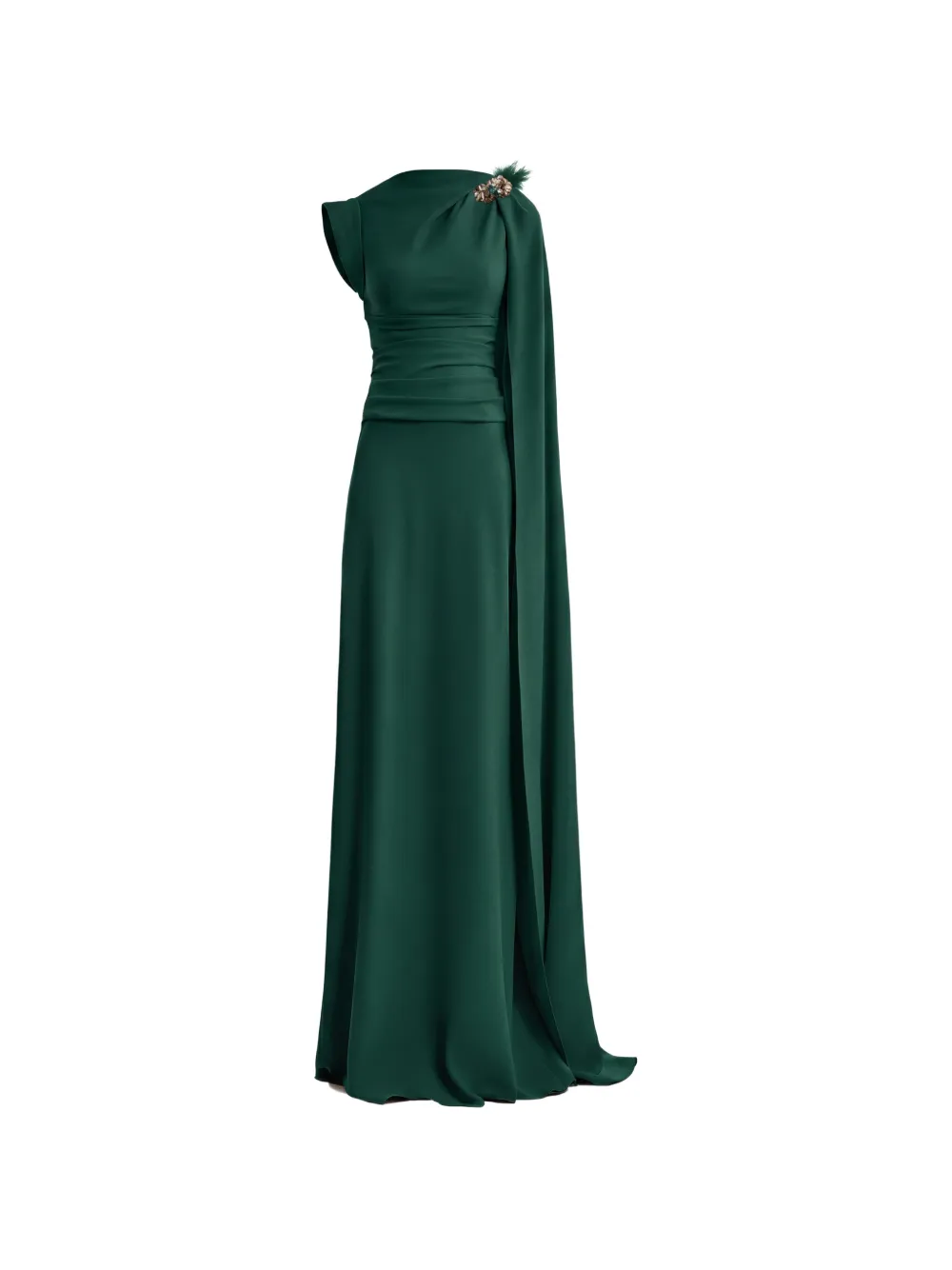 Gemy Maalouf feather-embellished ruched gown - Grün