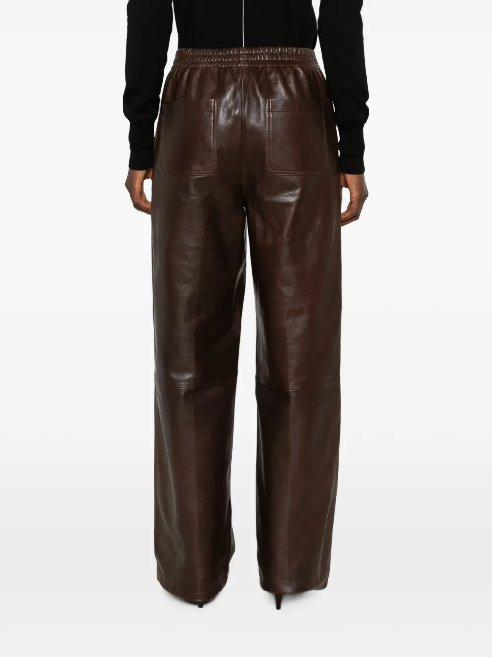 SIMKHAI Leren broek met elastische taille Bruin