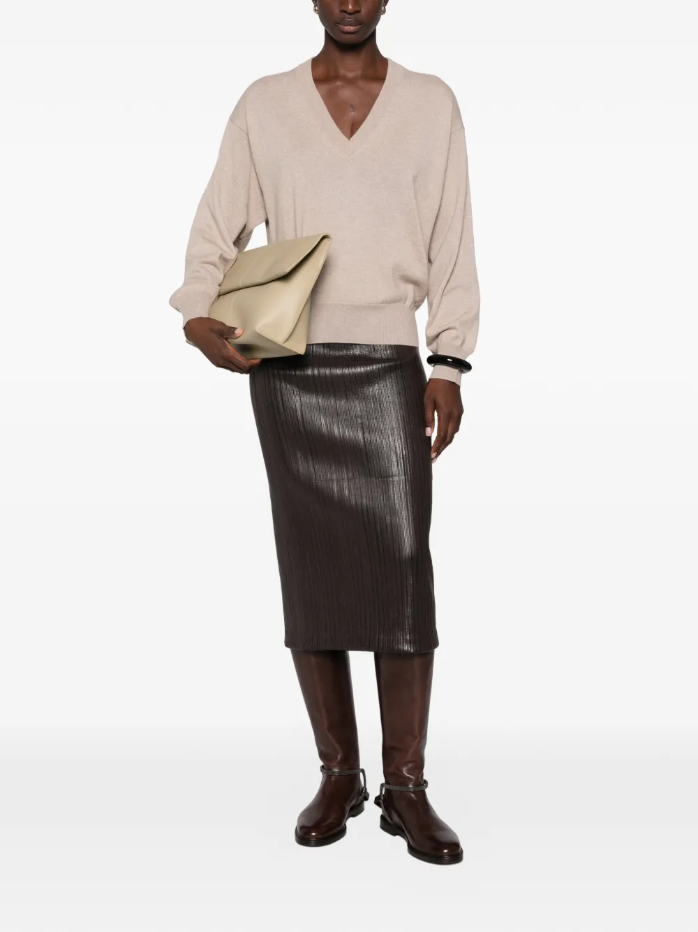Brunello Cucinelli V-neck cashmere sweater Beige