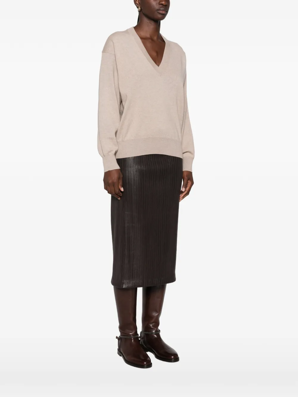 Brunello Cucinelli V-neck cashmere sweater Beige