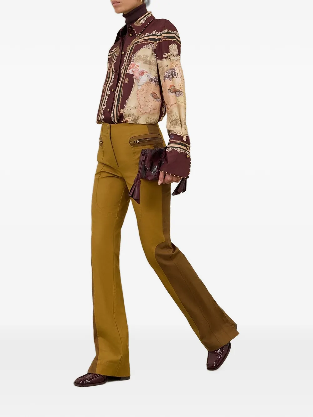 ZIMMERMANN Valiant Drill zip-detail flared trousers Geel