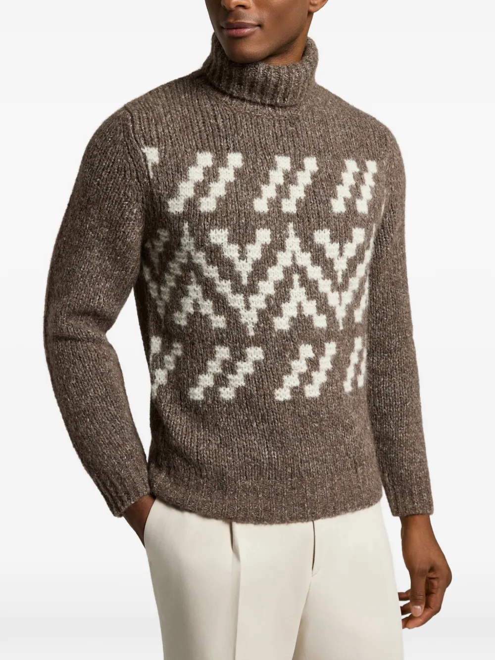 Peserico geometric-pattern roll-neck sweater Bruin