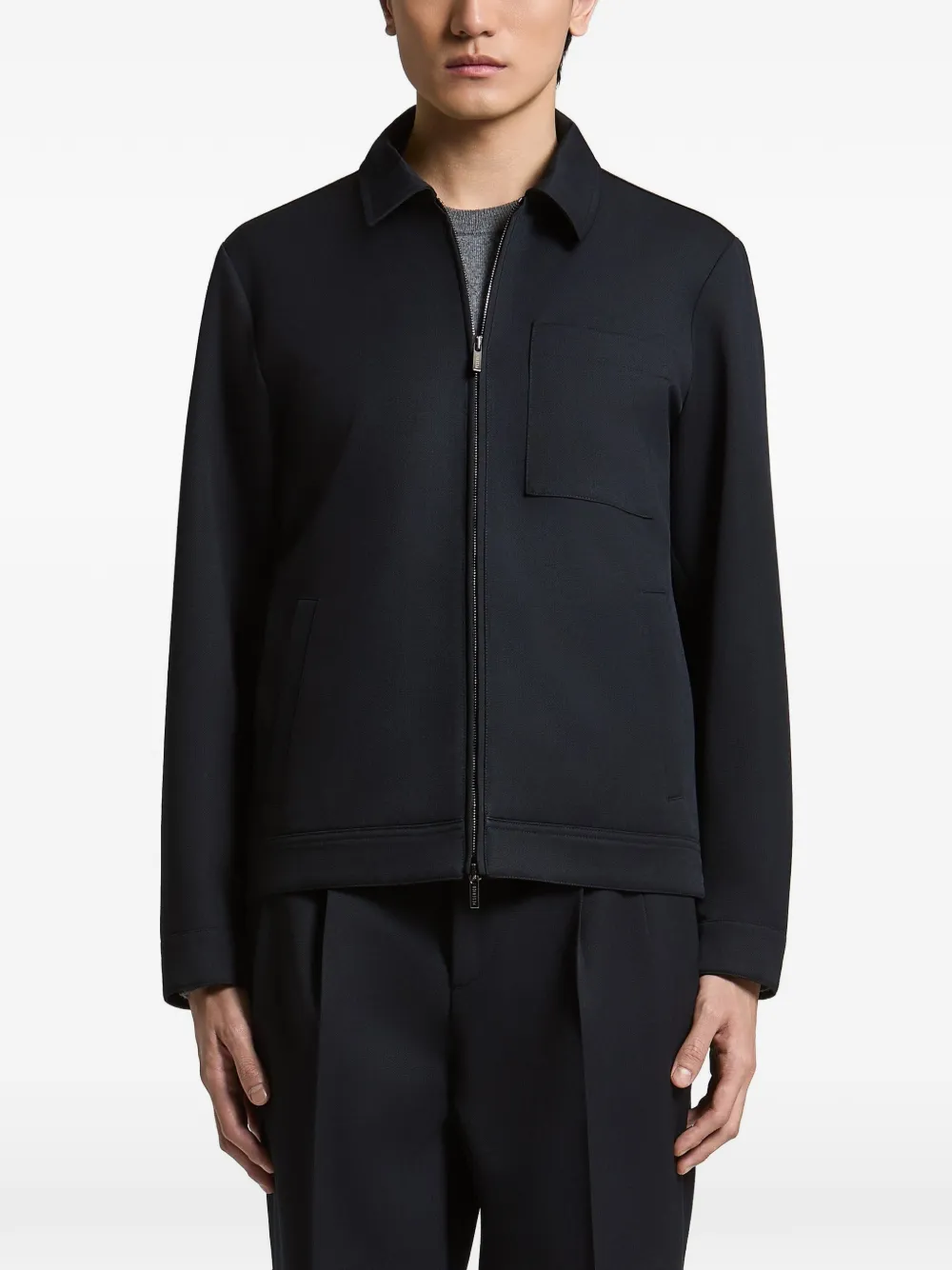 Peserico zip-up chest-pocket shirt jacket - Blau