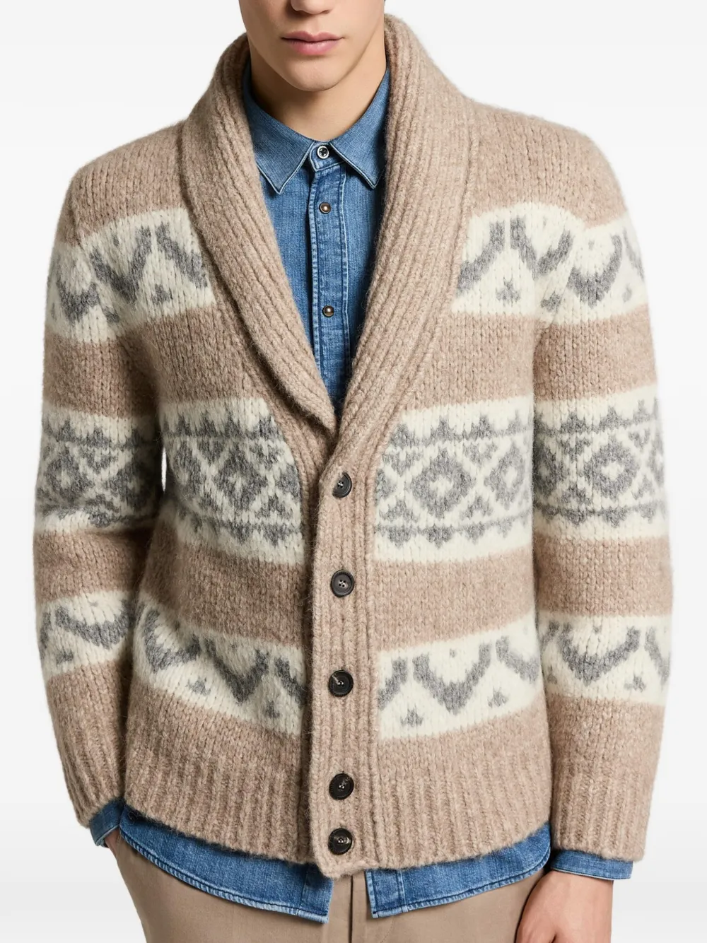 Peserico Fair Isle vest met sjaalkraag Beige