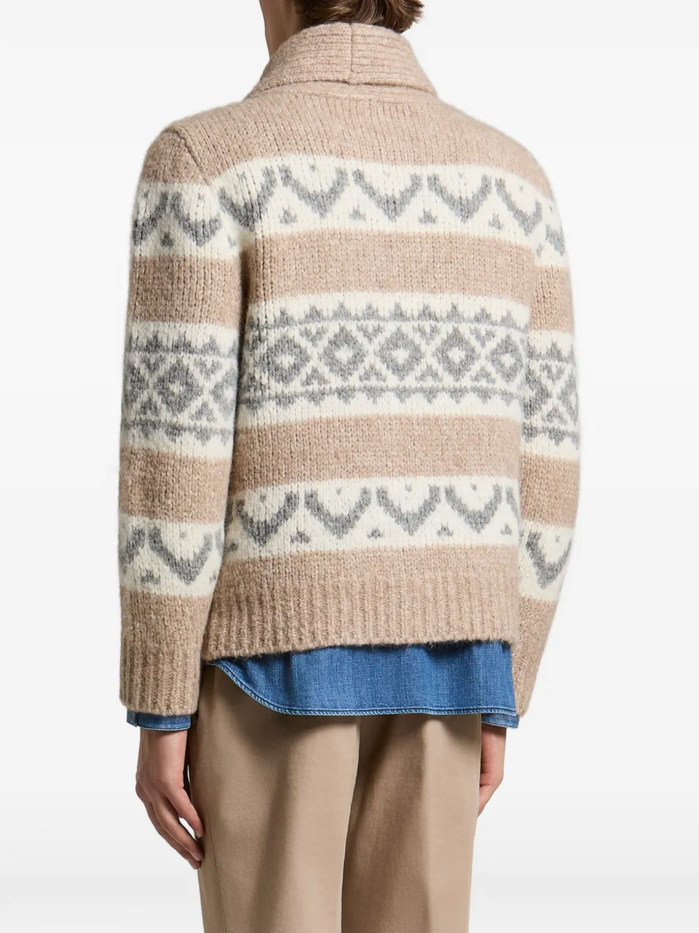 Peserico Fair Isle vest met sjaalkraag Beige
