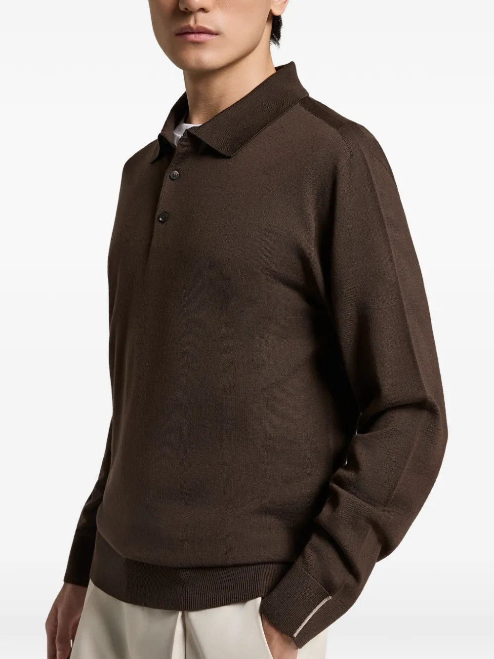 Peserico Poloshirt met lange mouwen Bruin