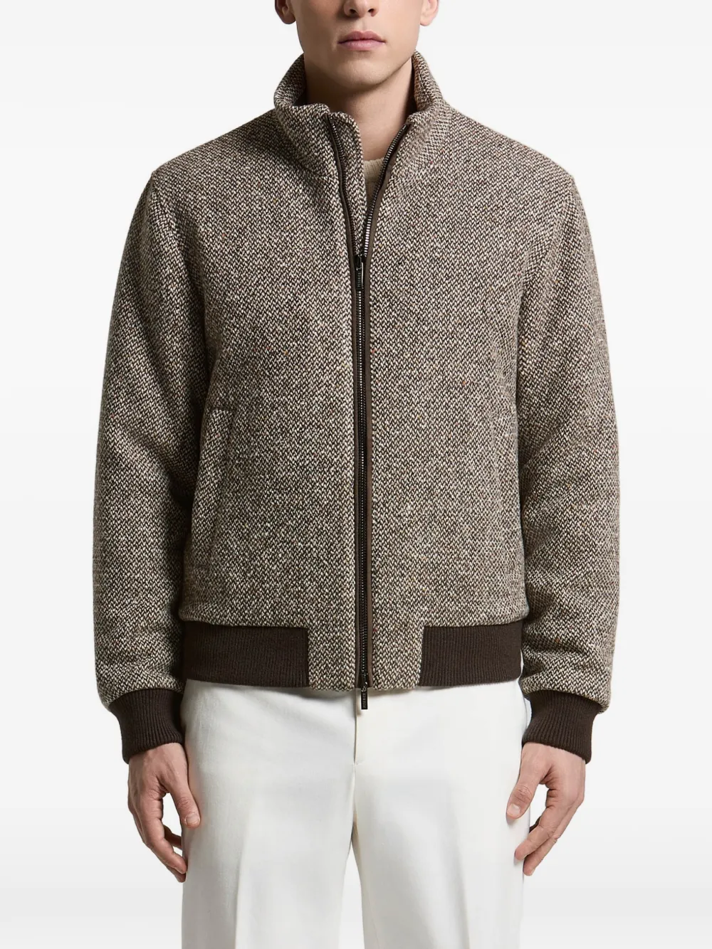 Peserico herringbone-pattern bomber jacket