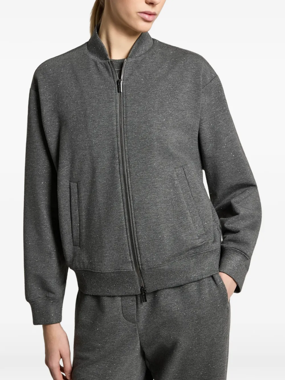 Peserico Sweater met rits en mergel-effect Grijs