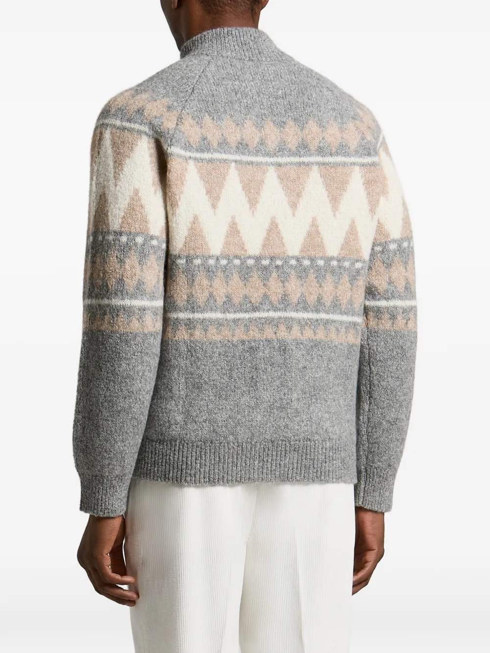 Peserico Trui met halve rits en Fair Isle-intarsia Grijs