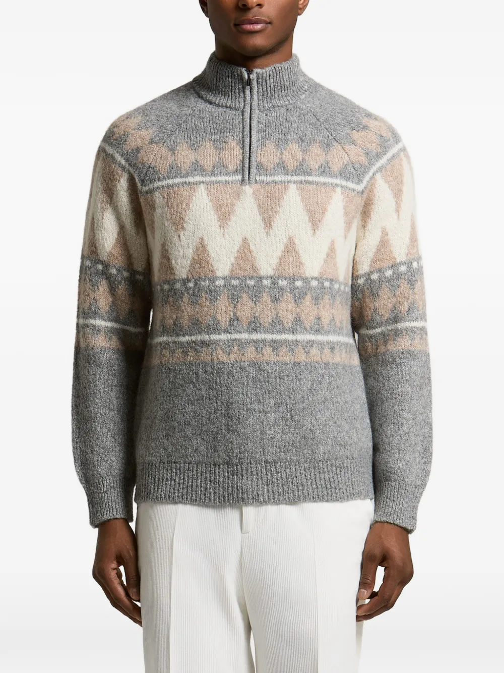 Peserico Fair Isle-intarsia half-zip sweater