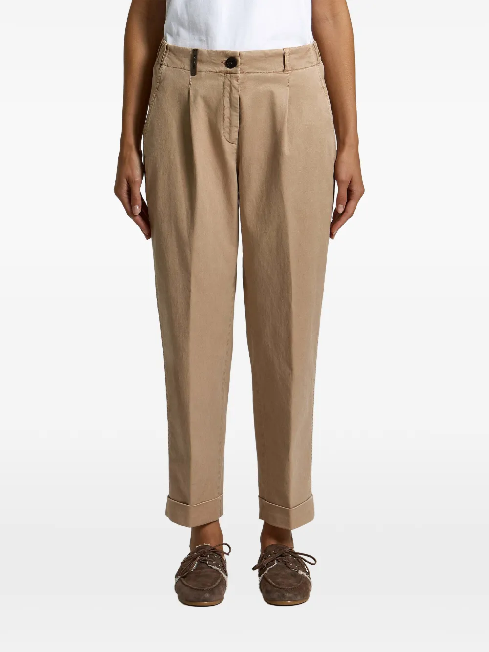 Peserico pleated turn-up tapered trousers Beige