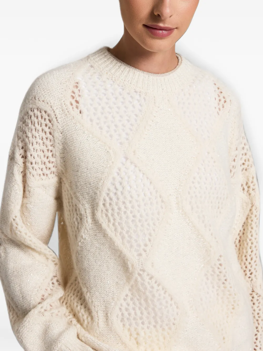 Peserico Trui met ruitpatroon verfraaid met pailletten Beige