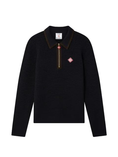 Casablanca navy wool waffle stitch long-sleeve polo shirt